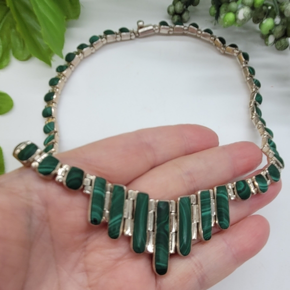 🌿950 sterling s925 Malachite choker necklace 72 grams. - Picture 2 of 6